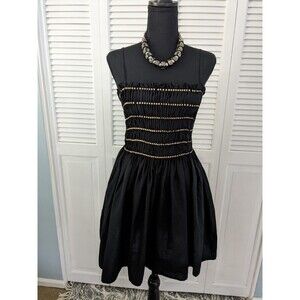 ZARA Dress Women's S Beaded Straight Neckline Fit & Flare Mini Black Smocked